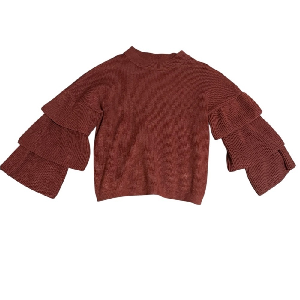 Maroon Ruffle Sleeve Sweater - Picture 1 of 3